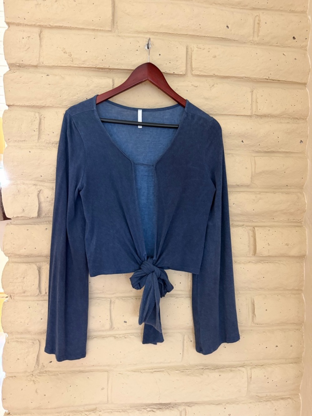 Sage Navy Tie-Front Long Sleeve Crop Top